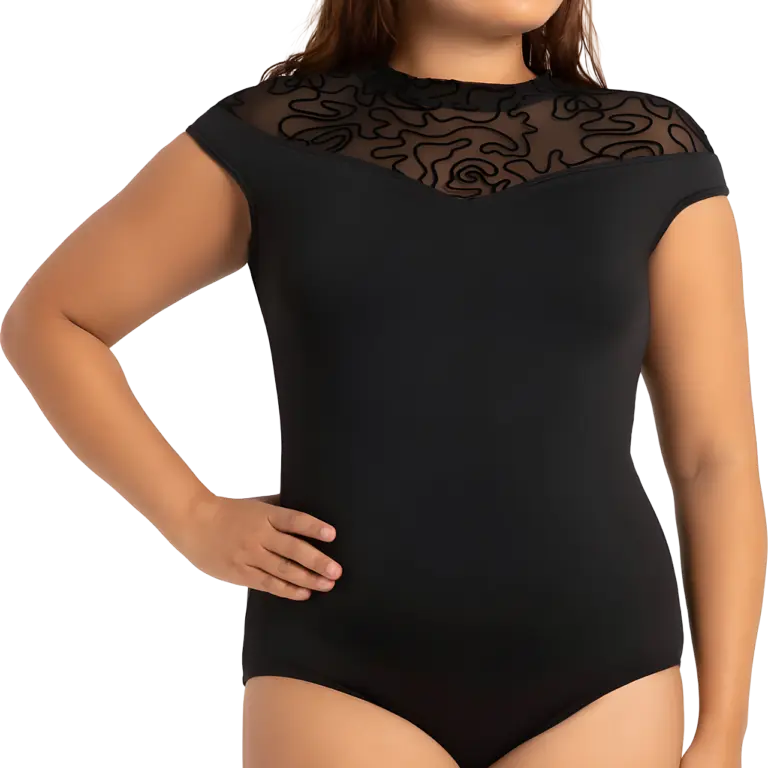 Capezio Bella Notte Stelle 2160w Black Schwarzes Stehkragen Tanztrikot Mit Mesh Ruecken 01