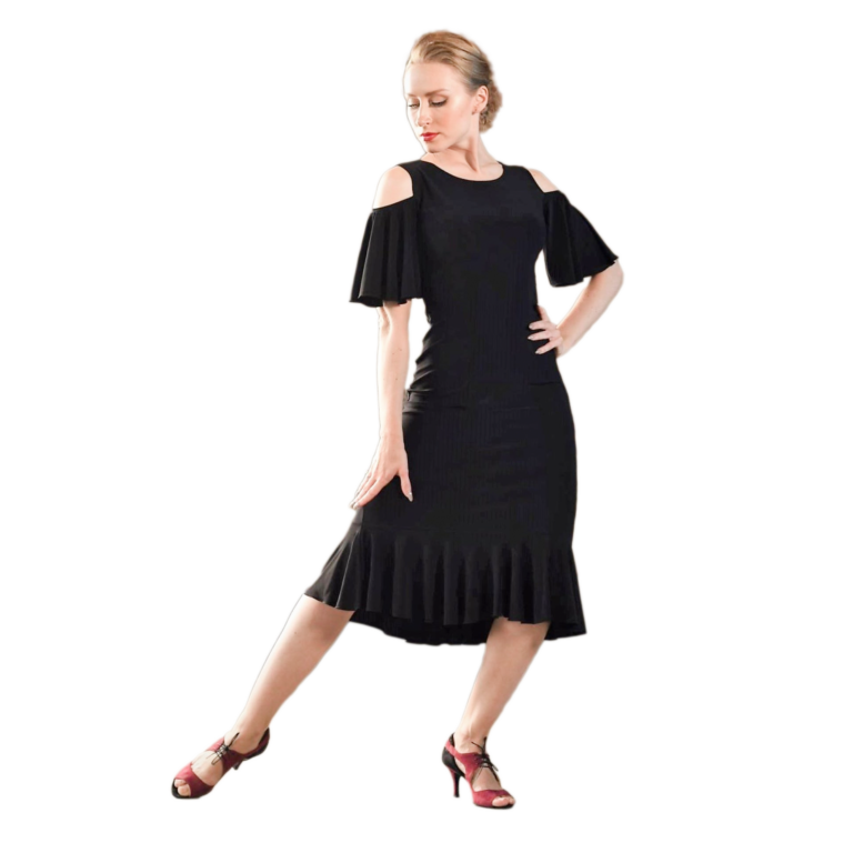 Dance Everywear Nerea Sm8030 Black Schwarzes Tanzkleid Mit Godets Schulterfrei 01
