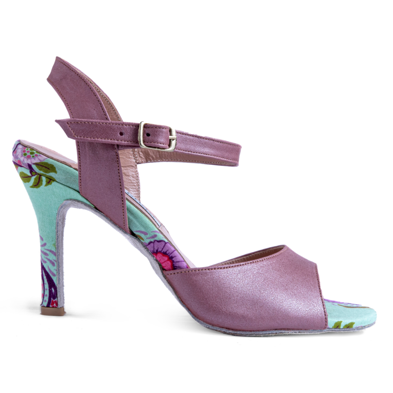 Debailar Sandalia Prenhita Open Back Tanzsandale Leder Gebluemter Stoff 01
