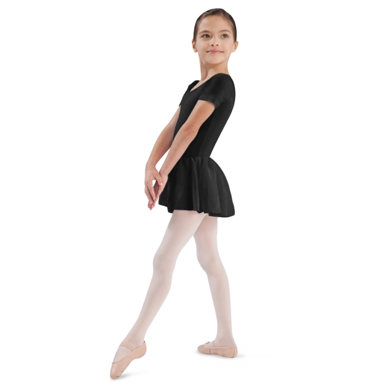 Bloch Tiffany Cl5342 Black Schwarzes Kinder Ballettkleid Kurzarm 01