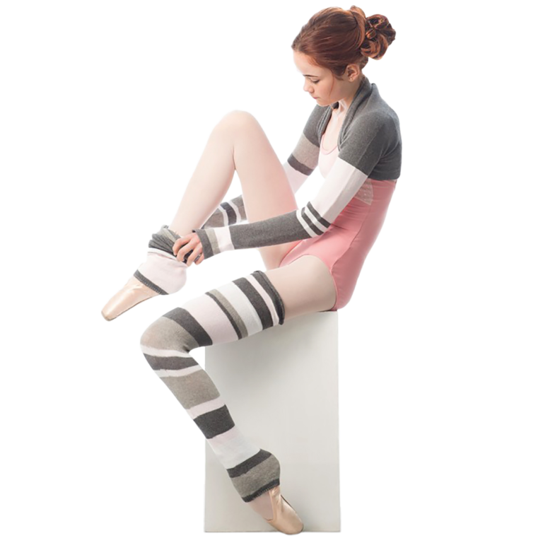 Intermezzo Striped Cotton Knit Legwarmers 2024 Mixed Dark Grey Ballett Beinwaermer Geringelt 01