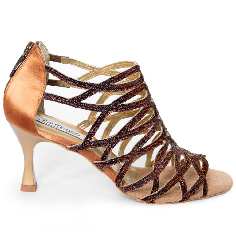 Portdance Pd803 6cm Bronze Glitter Satin Glitzernde Tanzstiefelette 01