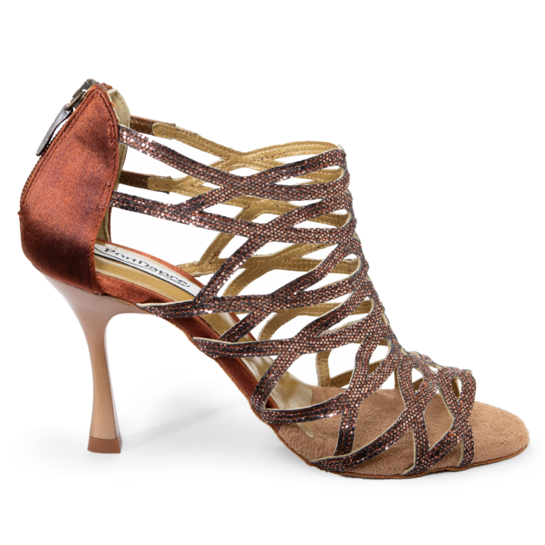 Portdance Pd803 7 Cm Bronze Glitter Satin Tanz Stiefelette Mit Riemchen 01
