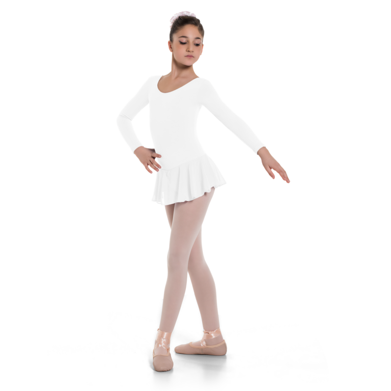 Sheddo 114c White Weisses Maedchen Ballettkleid Lange Arme 01